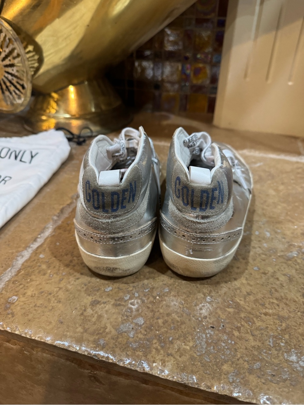 Golden Goose Metallic Silver High-Top Sneakers with Star Detail - Picture 5 of 7